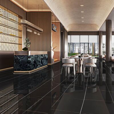 กระเบื้องพอร์ซเลนลายหินอ่อน ขนาด 1200x2700 มม. ติดตั้งด้วยปูนกาว ผิวขัดเงาแบบด้าน สำหรับตกแต่งภายในเชิงพาณิชย์